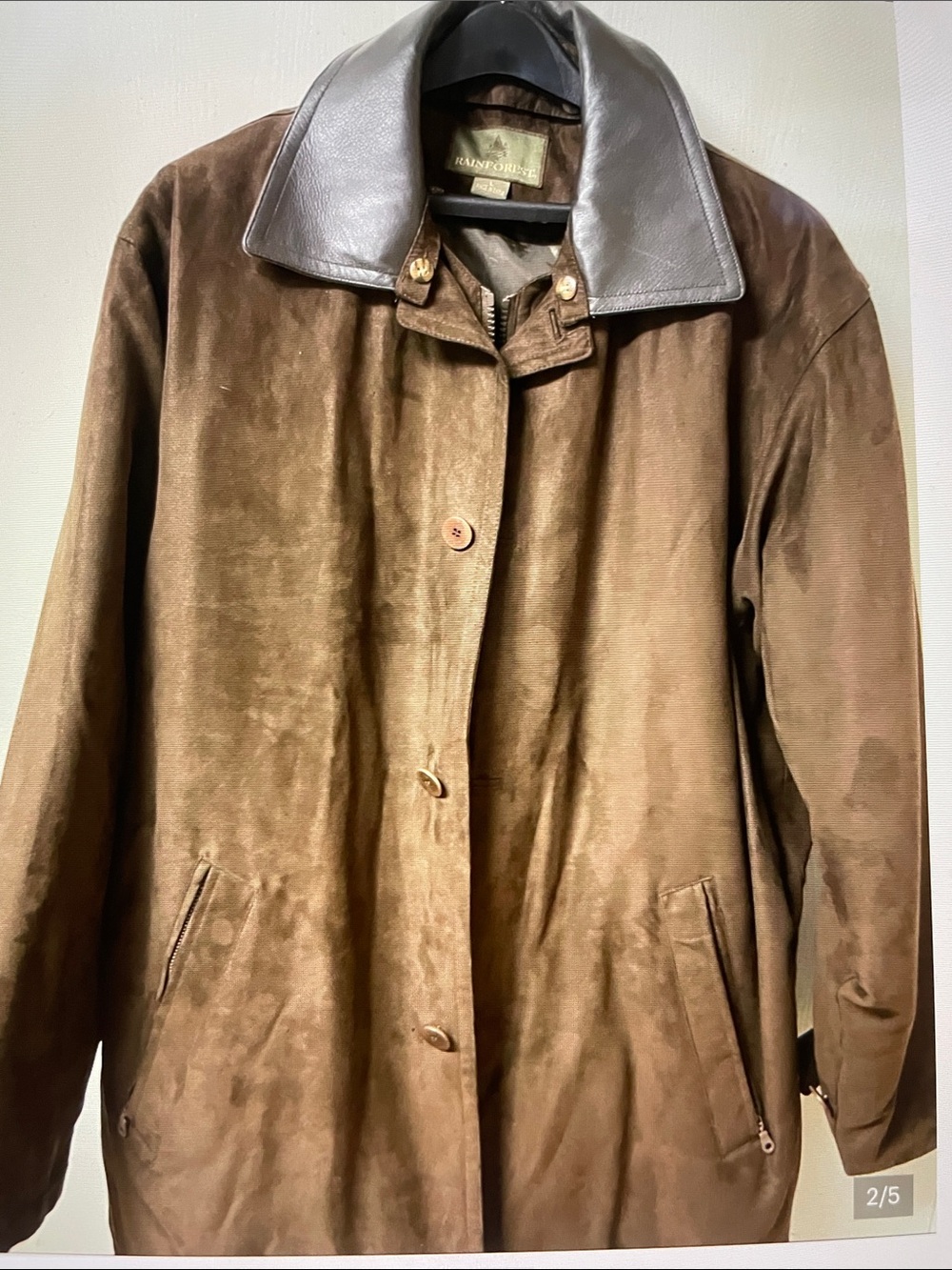 RAINFOREST Brown Suede Coat with Dark Brown Leather Collar